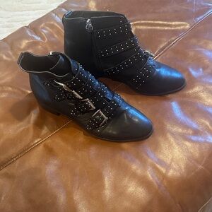Rebecca Minkoff Black Studded Buckle Ankle Boots